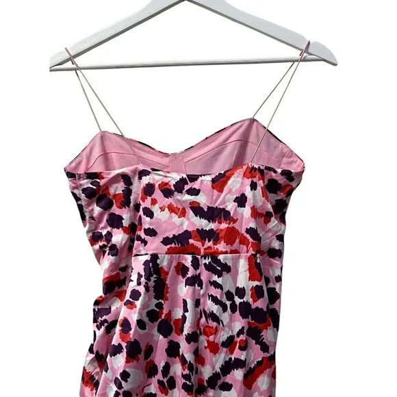 Asos Design Midi Dress Size 4 Satin Cami Pink Purple Leopard‎ Ruched Side Party - Picture 9 of 16